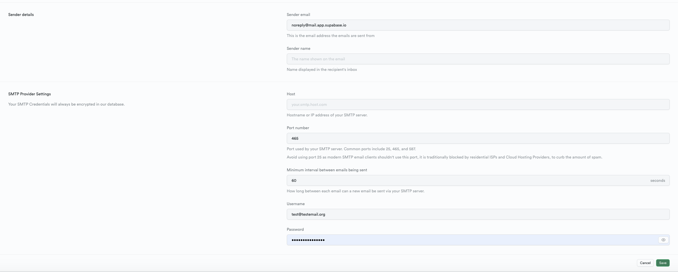 SMTP settings